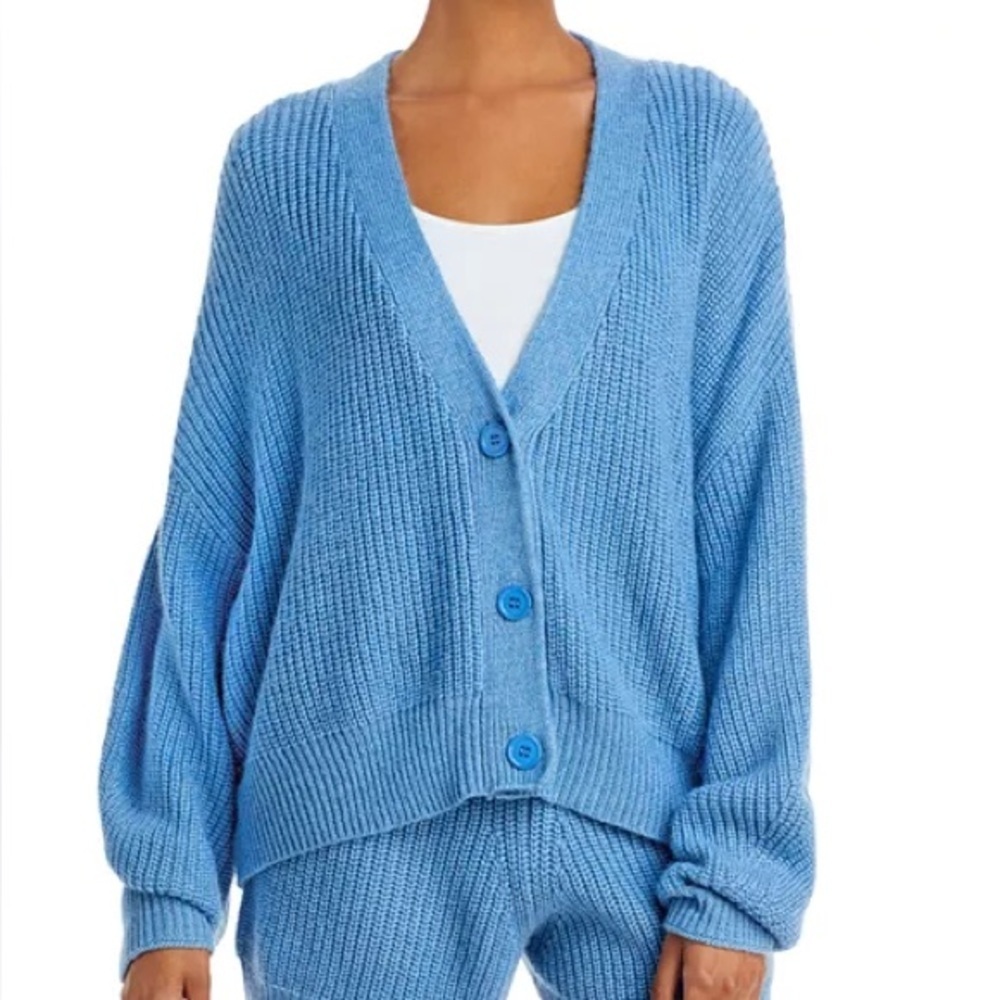Charlie Holiday Henry Cardigan Sweater in Maya Blue Wool Mohair Blend Size XL